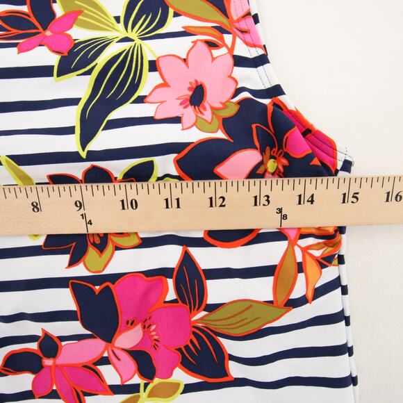 Lands End Tankini Top White Navy Striped Floral Print Round Neck Sleeveless 6 - Picture 5 of 9